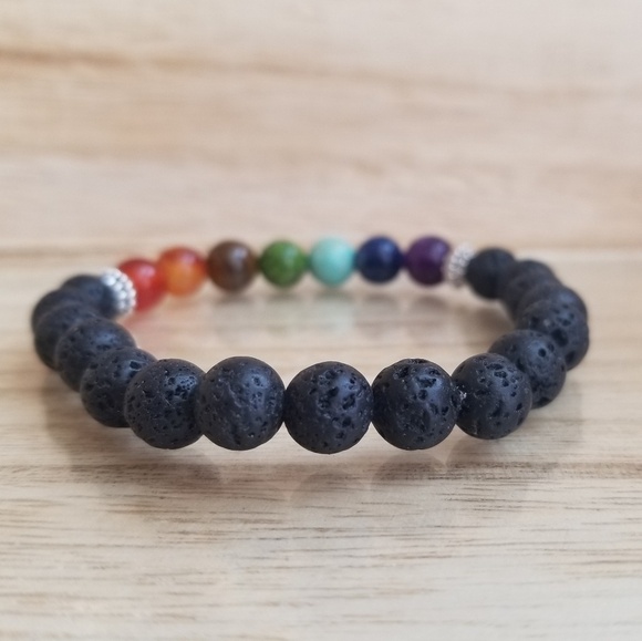 7 Chakra Healing Lava Bead Stretch Bracelet - Picture 4 of 8